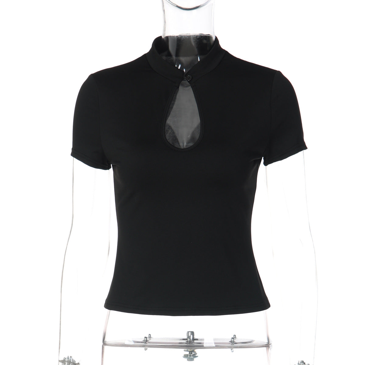 Fashionable Sexy Hollow Button Top Casual Short Sleeve Blouse