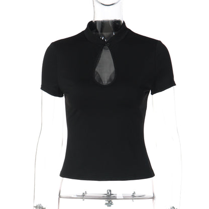 Fashionable Sexy Hollow Button Top Casual Short Sleeve Blouse