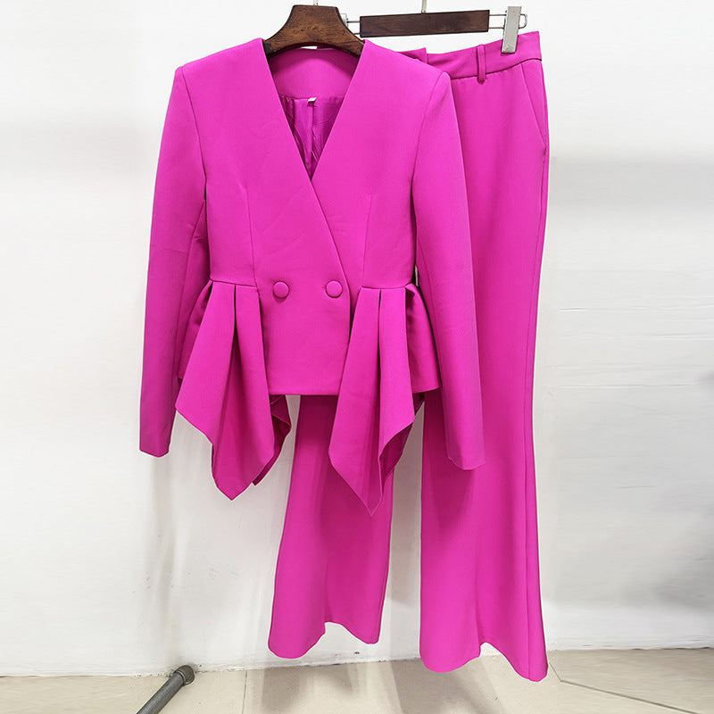 Designer Ruffled Top & Flared Pants Set - Elegant Casual Wear