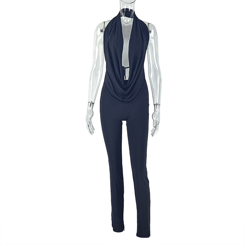 Backless Tie-Front Bodysuit And Slim Fit Pants Set