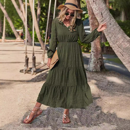 Autumn And Winter New Spring Style Lantern Sleeve Splicing Women'S Dress