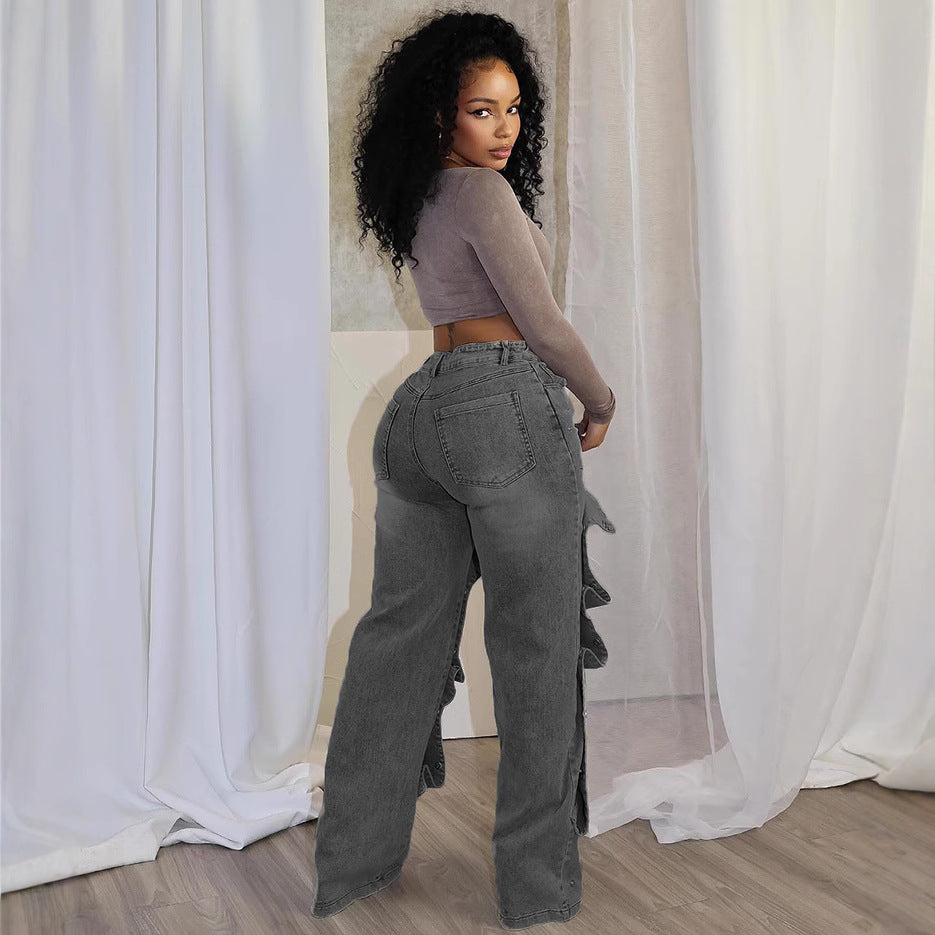 Trendy High-Waisted Straight Leg Jeans With Detachable Buttons