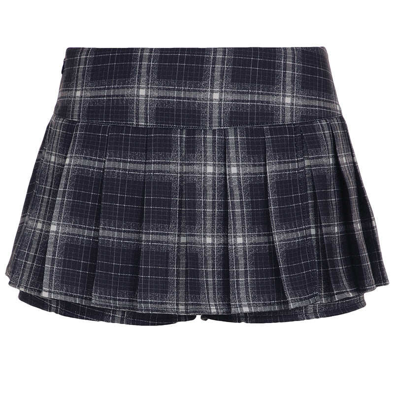 Plaid Pleated Low Rise Mini Skirt