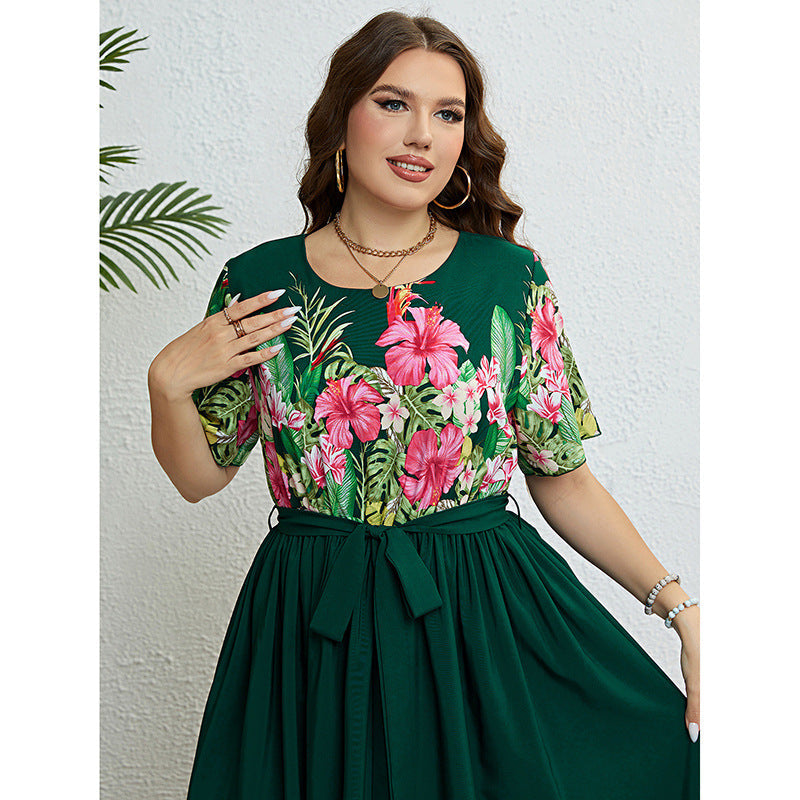 Floral Print A-Line Dress With Adjustable Tie Waist