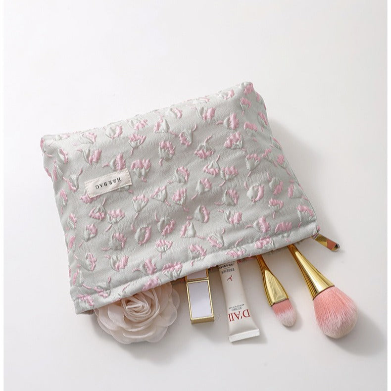 Simple Floral Jacquard Sweet Cosmetic Bag