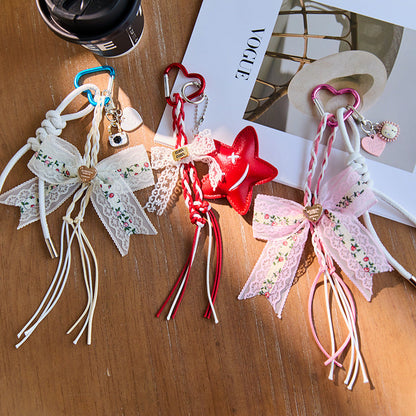Cute Bow Star Braided Keychain Bag Charm