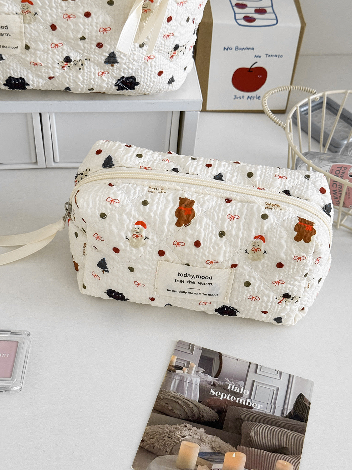 Snowman Bear Makeup Bag Cute Cartoon Print Portable Storage