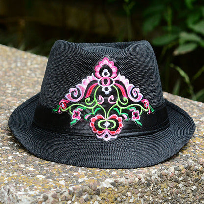 Embroidered Hat In Summer, Straw Hat, Women'S Top Hat, Tibetan Style, Sun Protection, National Style Embroidery In Summer And Autumn