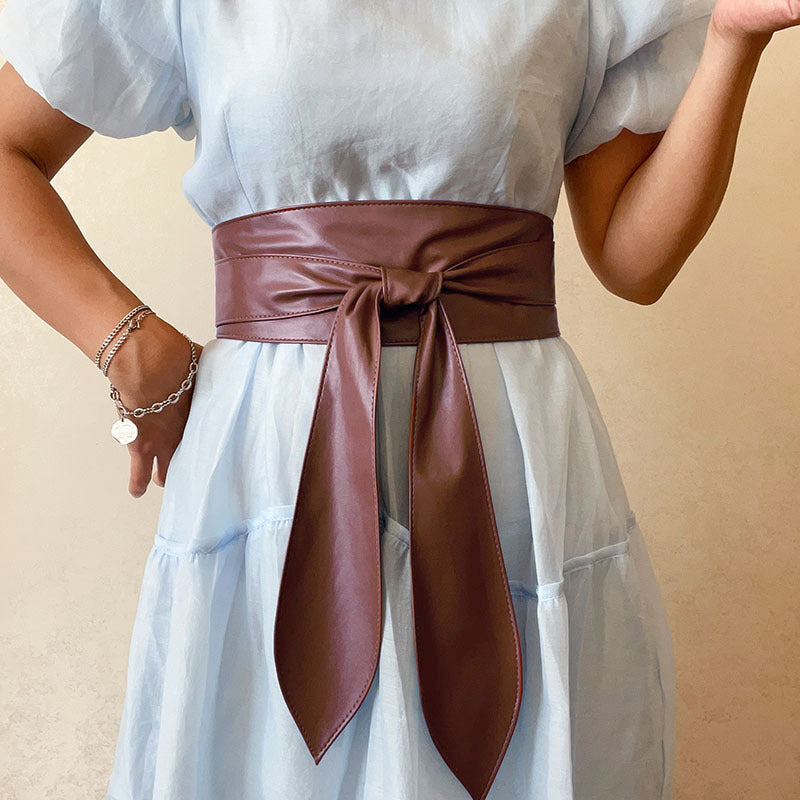 Trendy Wrap Wide Cinch PU Obi Belt
