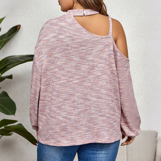 Shoulder Cutout Pink Sweater Cozy Casual Pullover
