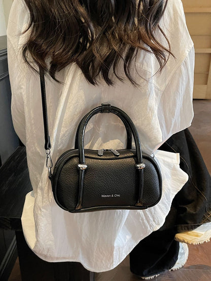 Classic Bowler Bag Textured PU Handbag for Casual Wear