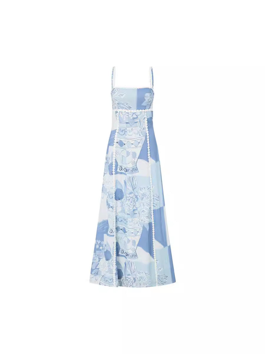 Elegant Floral Lace-Up Back Midi Dress