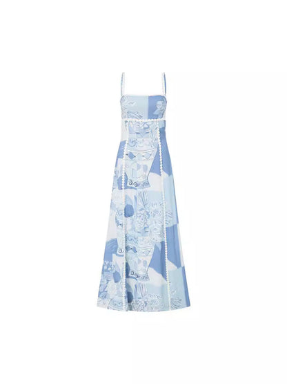 Elegant Floral Lace-Up Back Midi Dress