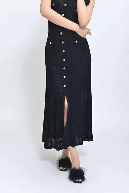 Round Neck Button Down Sleeveless Knit Dress