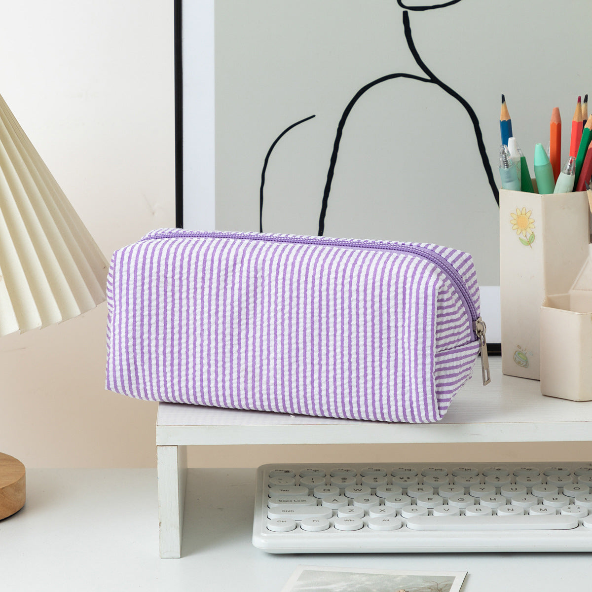 Color Block Striped Makeup Pencil Pouch