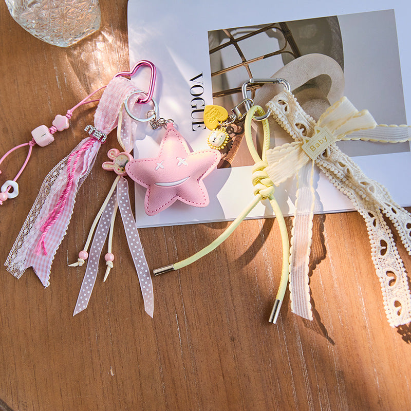 Cute Bow Star Braided Keychain Bag Charm