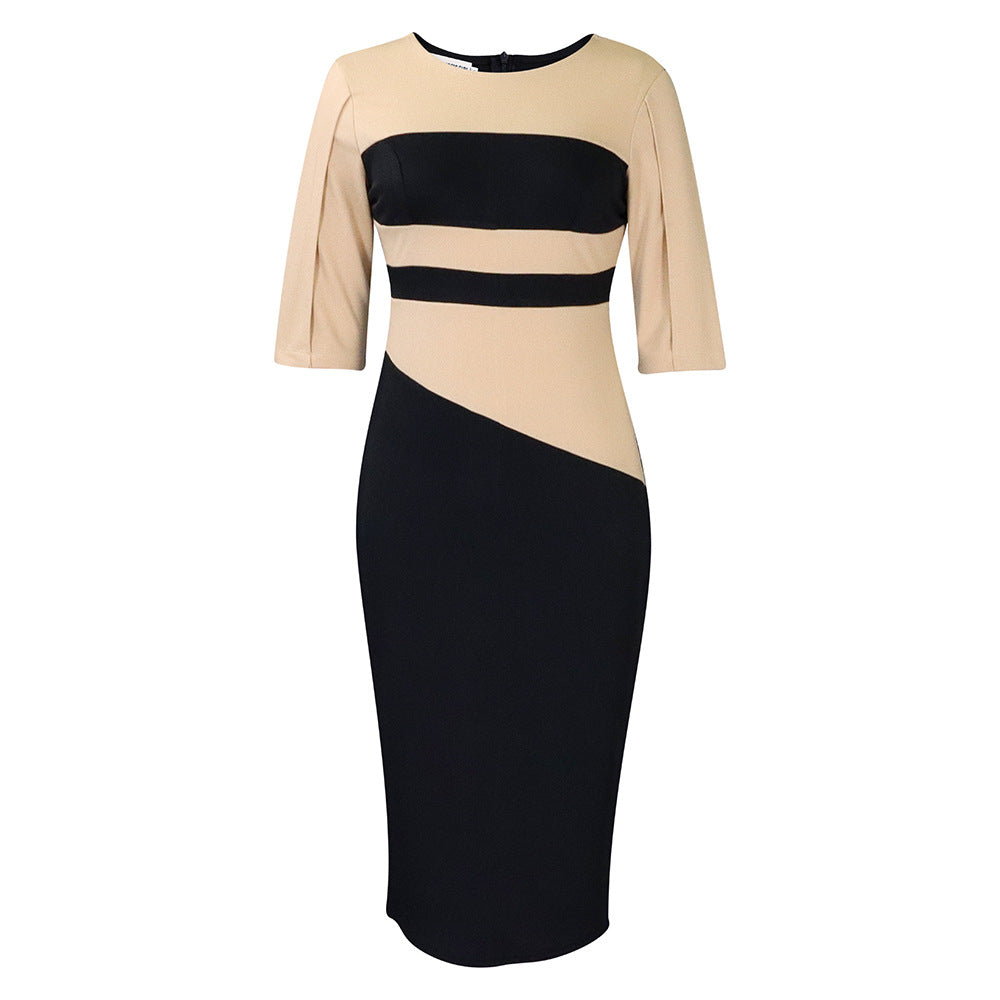 Chic Color Block Pencil Dress Elegant Office Style