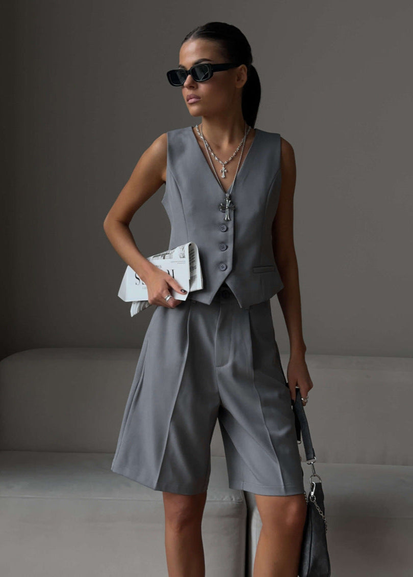 White Lightweight Tailored Vest And Bermuda Shorts