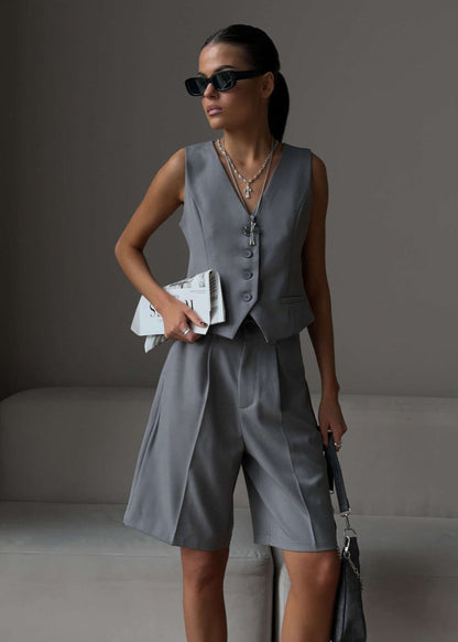 White Lightweight Tailored Vest And Bermuda Shorts