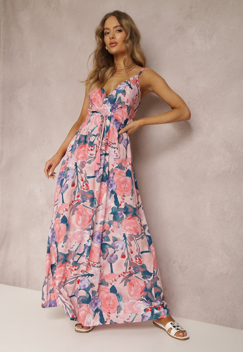 Spring/Summer New Fashion Print Sexy Dress With Deep V-Shaped Sleeveless Backless Long Dress