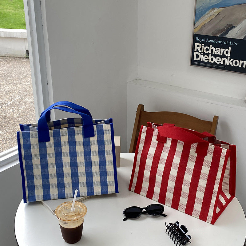 Large Capacity Striped Tote Bag Casual Versatile Canvas Shopping Bag