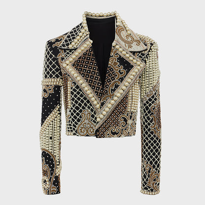 Trendy Pearl Embellished Black Jacket
