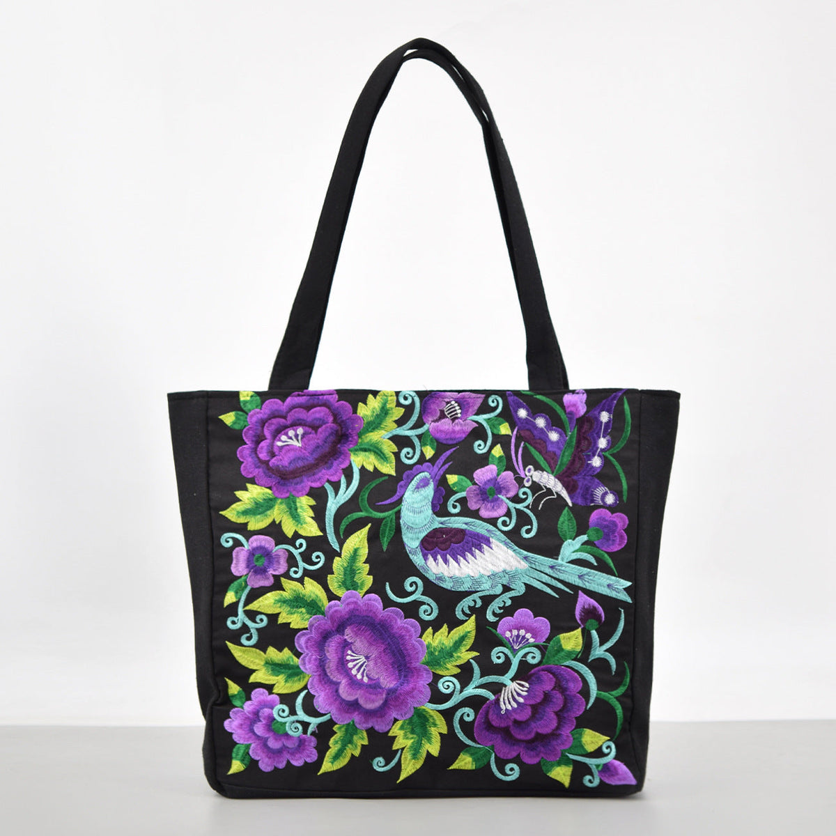 Ethnic Style Embroidered Shoulder Bag With Large Capacity Women'S Tote Bag, Canvas, National Style Peony Handbag, Shopping Bag
