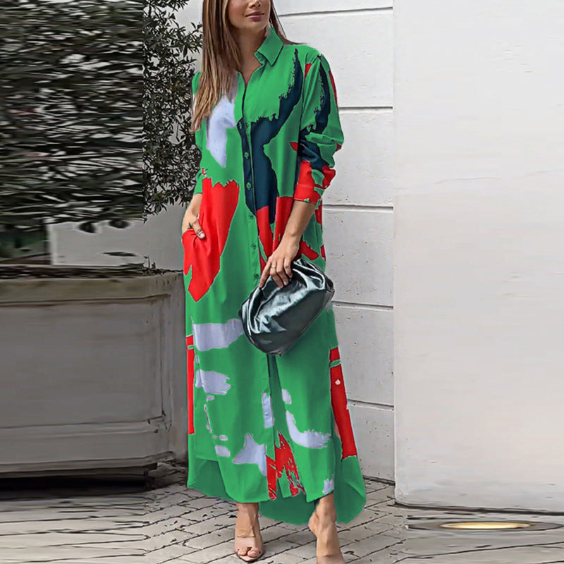 Women'S Clothing On The New Fashion Casual Printing Loose Split Shirt Dress