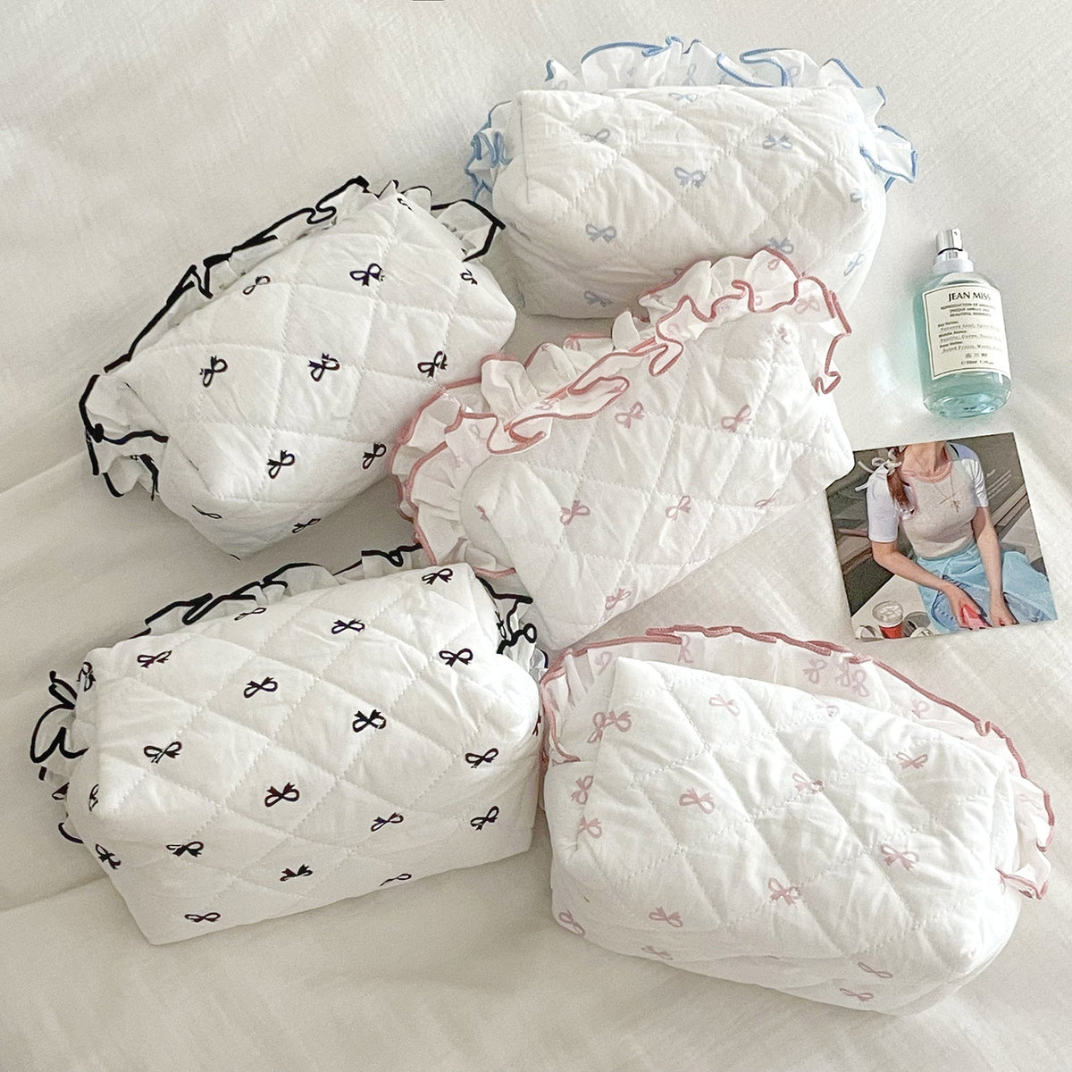 Flounce Bow Print Sweet Make Up Bag