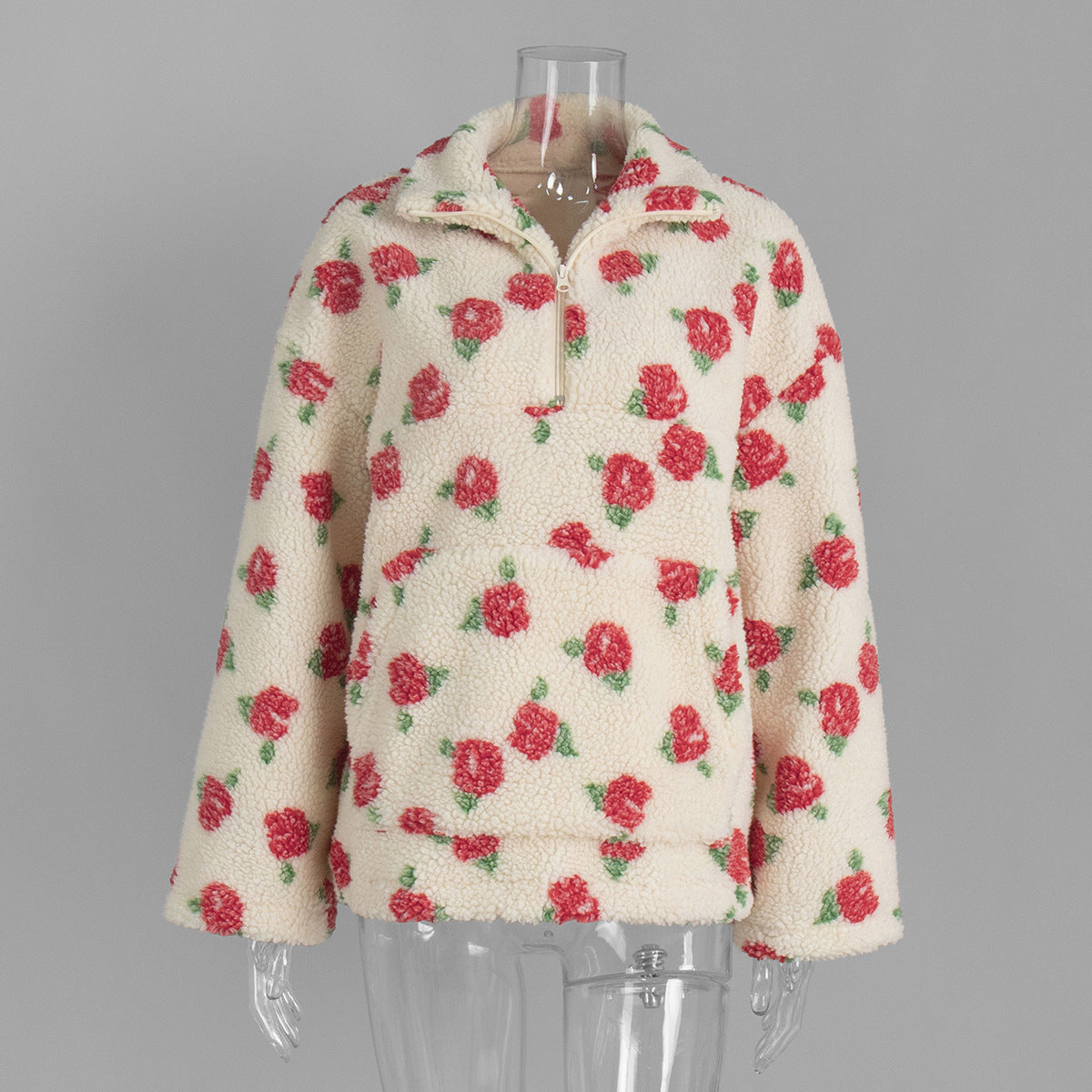 Floral Pattern Fleece Hoodie Casual Warm Sweatshirt
