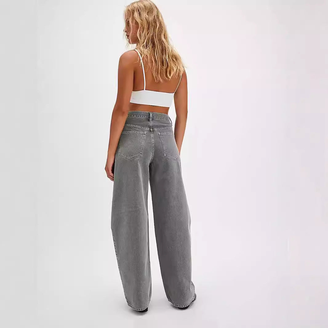 High Waist Denim Pant Washed Loose Jeans