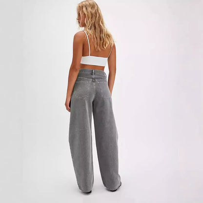 High Waist Denim Pant Washed Loose Jeans