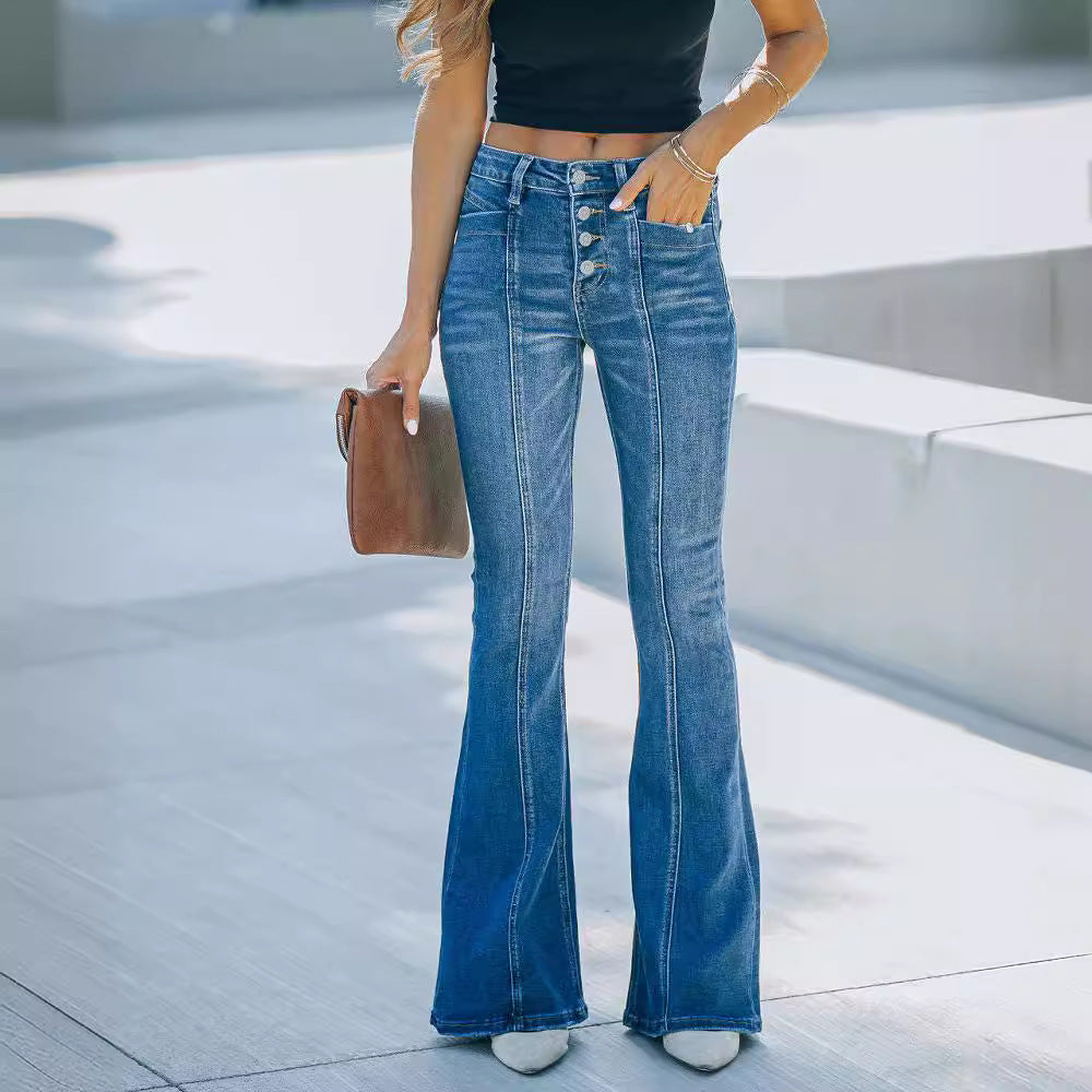 Womens Slim Fit Flared Jeans Stylish Casual Denim