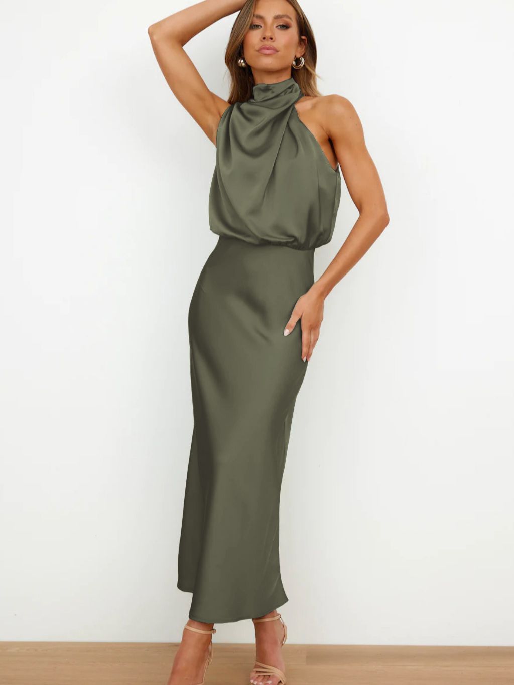 Elegant Sleeveless Satin Dress Casual Chic Evening Gown