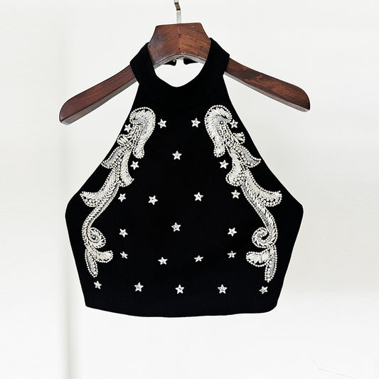 Fashionable Beaded Cami Top And Mini Skirt Set