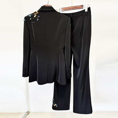 Colorful Sequin Blazer And Pants Set Elegant Office Outfit