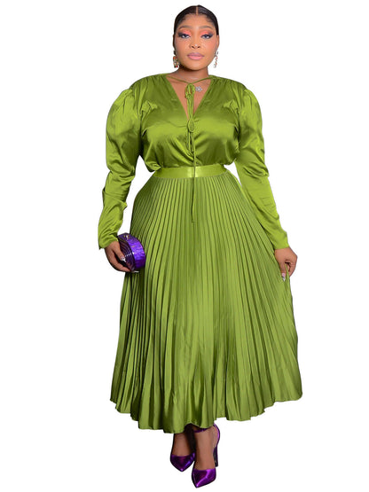 Elegant Solid Color Long Sleeve Dress Set