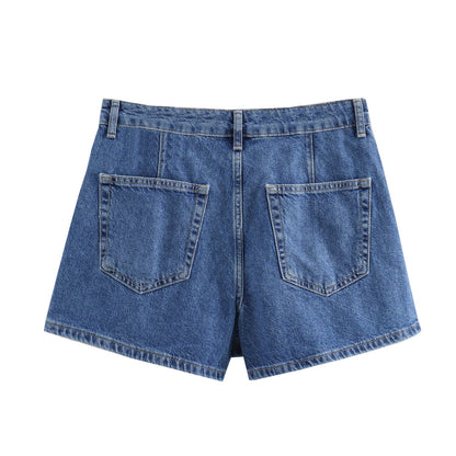 Trendy Cropped Denim Shirt and Skort Set