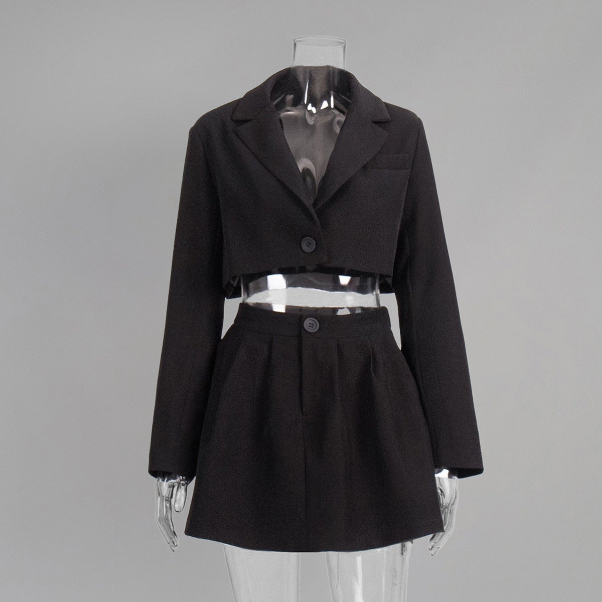 Elegant Blazer Skirt Set Solid Color Polyester Fashion
