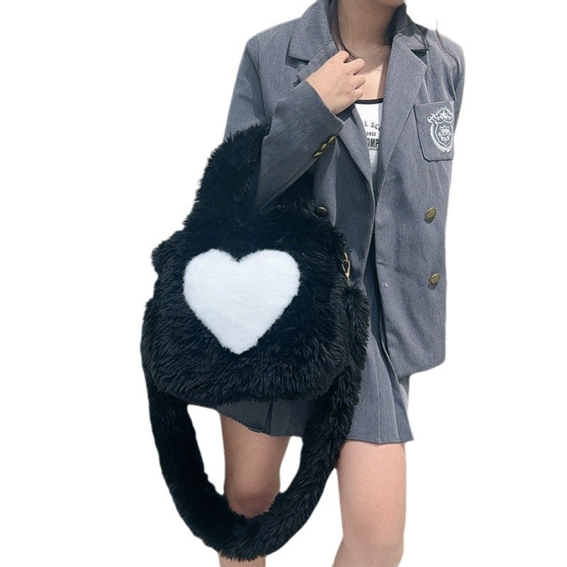 Large Capacity Fuzzy Heart Tote Shoulder Bag