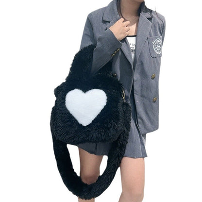 Large Capacity Fuzzy Heart Tote Shoulder Bag