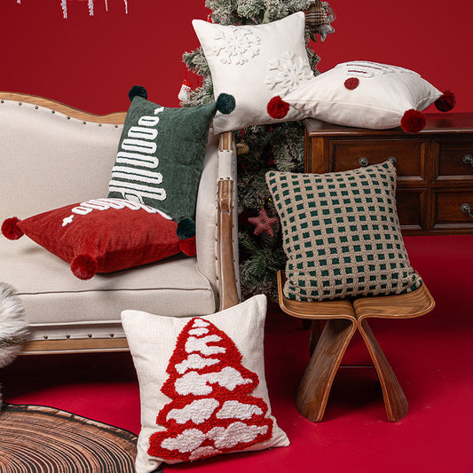 Cute Square Christmas Pillow Case With Pom