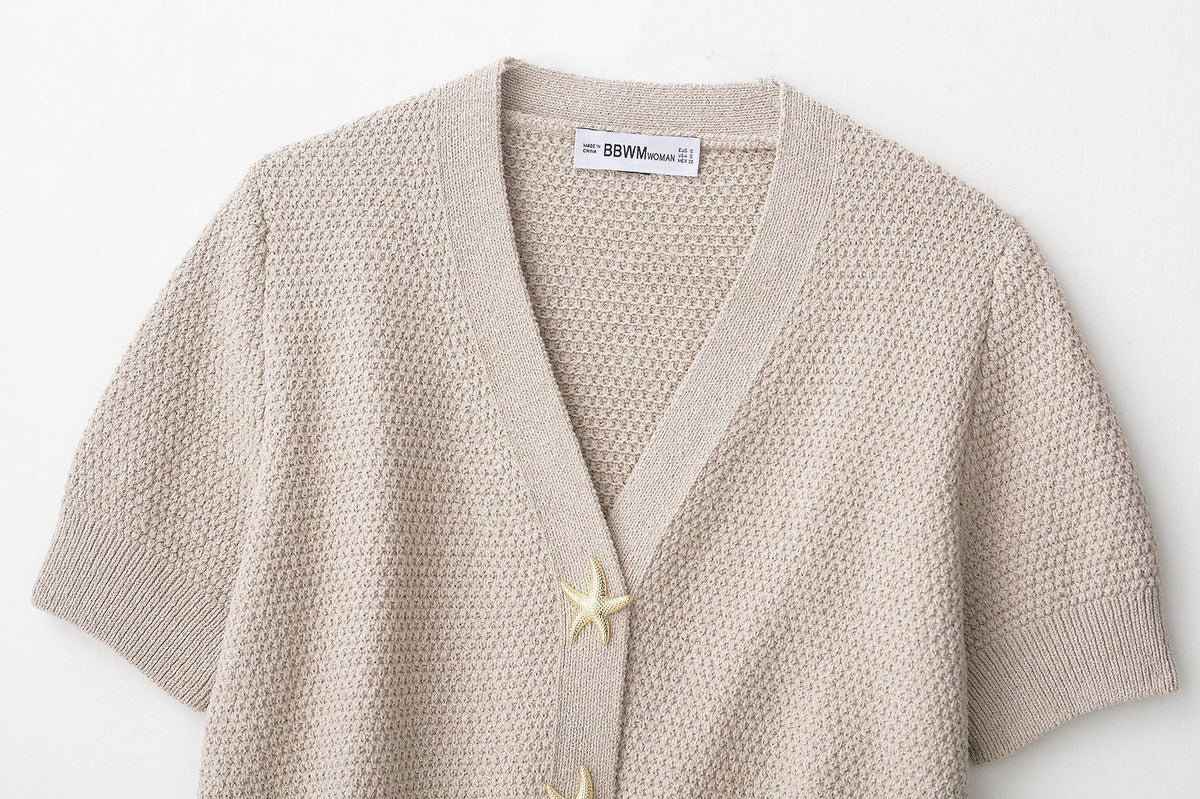 Trendy V-Neck Short Sleeve Knit Cardigan