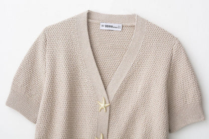 Trendy V-Neck Short Sleeve Knit Cardigan