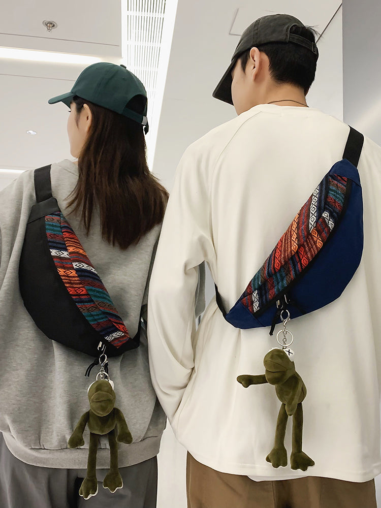 Women'S Crossbody Bag, Waist Bag, Ethnic Style Canvas Chest Bag Casual Shoulder Bag