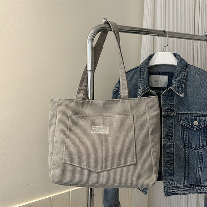 Fashionable Corduroy Shoulder Tote Bag Large Capacity Casual Handbag