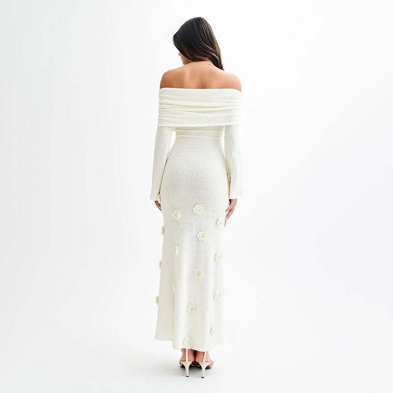 3D Floral Off Shoulder Dress Cover Up