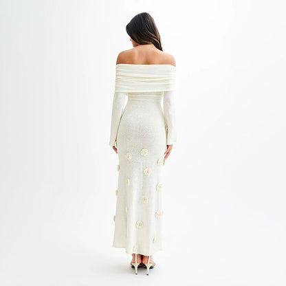 3D Floral Off Shoulder Dress Cover Up
