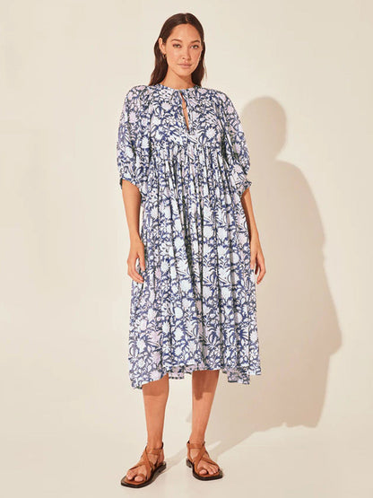 Vintage Floral Maxi Dress Relaxed Casual Style