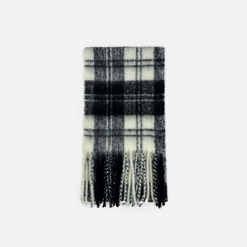 Fall Winter Classic Plaid Tassel Warm Scarf